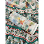 Women's Linen Cotton  Printed Saree With Unstitched Blouse 5.5Mtr (Green) - Image 2