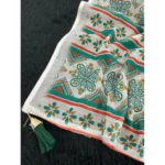 Women's Linen Cotton  Printed Saree With Unstitched Blouse 5.5Mtr (Green) - Image 3
