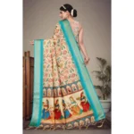 Women's Cotton Silk  Printed Saree With Unstitched Blouse 5.5Mtr (Sky Blue) - Image 4