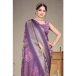 Women's Cotton Silk  Printed Saree With Unstitched Blouse 5.5Mtr (Purple) - Image 4