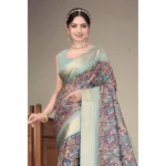 Women's Cotton Silk  Printed Saree With Unstitched Blouse 5.5Mtr (Multicolor) - Image 4