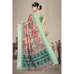 Women's Cotton Silk  Printed Saree With Unstitched Blouse 5.5Mtr (Light Green) - Image 4