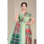 Women's Cotton Silk  Printed Saree With Unstitched Blouse 5.5Mtr (Light Green) - Image 2