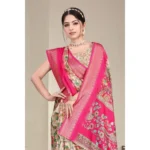 Women's Cotton Silk  Printed Saree With Unstitched Blouse 5.5Mtr (Pink) - Image 3