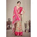 Women's Cotton Silk  Printed Saree With Unstitched Blouse 5.5Mtr (Pink) - Image 2