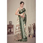 Women's Cotton Silk  Printed Saree With Unstitched Blouse 5.5Mtr (Green) - Image 2