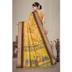 Women's Cotton Silk  Printed Saree With Unstitched Blouse 5.5Mtr (Yellow) - Image 3