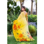 Women's Georgette  Printed Saree With Unstitched Blouse 5.5Mtr (Yellow) - Image 2