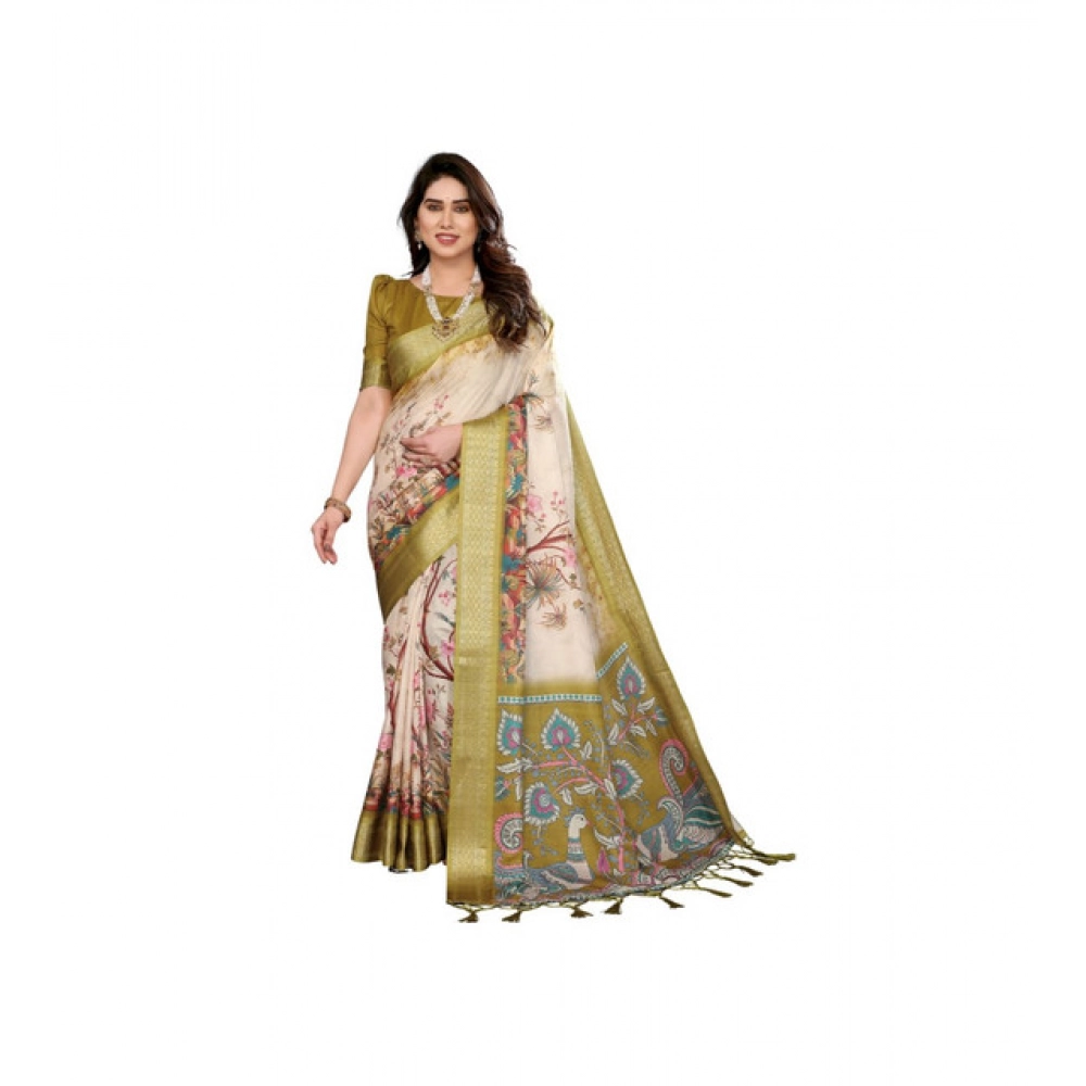 PID-63899-Women-s-Cotton-Silk-Printed-Saree-With-Unstitched-Blouse-5-5-Mtr-Olive-Green-1-1000x1000-1.webp Women's Cotton Silk Printed Saree With Unstitched Blouse 5.5Mtr (Olive Green) - Image 1