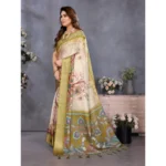Women's Cotton Silk  Printed Saree With Unstitched Blouse 5.5Mtr (Olive Green) - Image 4