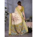 Women's Cotton Silk  Printed Saree With Unstitched Blouse 5.5Mtr (Olive Green) - Image 2