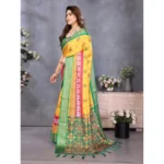 Women's Cotton Silk  Printed Saree With Unstitched Blouse 5.5Mtr (Yellow) - Image 3