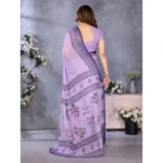 Women's Linen Cotton  Printed Saree With Unstitched Blouse 5.5Mtr (Purple) - Image 3