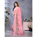 Women's Linen Cotton  Printed Saree With Unstitched Blouse 5.5Mtr (Peach) - Image 2