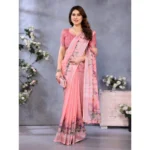 Women's Linen Cotton  Printed Saree With Unstitched Blouse 5.5Mtr (Peach) - Image 3