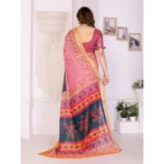 Women's Linen Cotton  Printed Saree With Unstitched Blouse 5.5Mtr (Pink) - Image 2