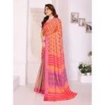 Women's Linen Cotton  Printed Saree With Unstitched Blouse 5.5Mtr (Orange ) - Image 4