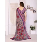 Women's Linen Cotton  Printed Saree With Unstitched Blouse 5.5Mtr (Wine ) - Image 4