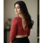 Women's Ajrakh Cotton Printed V-Neck Padded Blouse (Red 38 Ready (Self Alterable 36–40) - Image 3