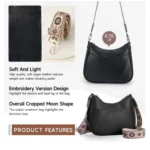 Women's PU Leather Zipper Sling Bag (Black) - Image 4