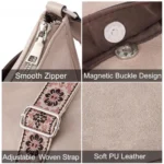 Women's PU Leather Zipper Sling Bag (Beige) - Image 4