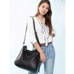 Women's PU Leather Zipper Handbag (Black) - Image 4