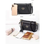 Women's PU Leather Zipper Sling Bag (Black) - Image 3