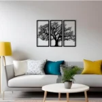 Wooden 3 Pieces Tree Wall Art Panel Frame for Home Decor