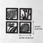 7 Decore Wooden 4 Pieces Square Tree Leaf Wall Art Panel Frame – Black (Big Size) - Image 2