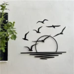 Seagulls at Sunrise Coastal Wooden Wall Decor – Black - Image 2