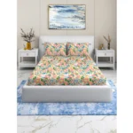 Cotton Blend Floral Printed Double Bedsheet with 2 Pillow Covers (Yellow)