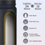 1000 Ml Double Wall Insulated Stainless Steel Water Bottle With Screw Lid (Black) - Image 2