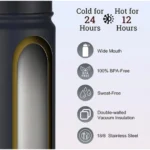 650 Ml Double Wall Insulated Stainless Steel Water Bottle With Screw Lid (Black) - Image 2