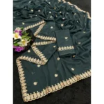 Women's Georgette Embroidered Saree With Unstitched Blouse 5.5Mtr (Teal) - Image 2