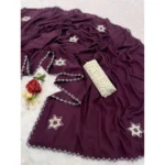 Women's Chiffon Butti Dotted Saree With Unstitched Blouse 5.5Mtr (Wine) - Image 2