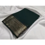 Women's Crepe Chit Pallu Solid Saree With Unstitched Blouse 5.5Mtr (Bottle Green)