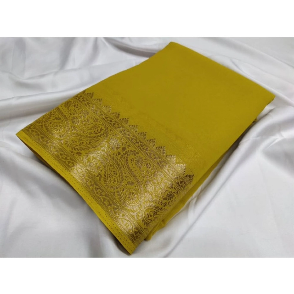 PID-64839-Women-s-Crape-Chit-Pallu-Solid-Saree-With-Unstitched-Blouse-5-5-Mtr-Mustard-Yellow-1-1000x1000-1.webp Women's Crepe Chit Pallu Solid Saree With Unstitched Blouse 5.5Mtr (Mustard Yellow) - Image 1