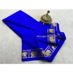 Women's Crepe Chit Pallu Solid Saree With Unstitched Blouse 5.5Mtr (Navy Blue) - Image 2