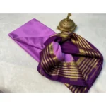 Women's Crepe Chit Pallu Solid Saree With Unstitched Blouse 5.5Mtr (Dark Purple) - Image 2