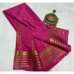 Women's Crepe Chit Pallu Solid Saree With Unstitched Blouse 5.5Mtr (Pink) - Image 2