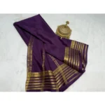 Women's Crepe Chit Pallu Solid Saree With Unstitched Blouse 5.5Mtr (Dark Purple) - Image 2