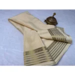 Women's Crepe Chit Pallu Solid Saree With Unstitched Blouse 5.5Mtr (Beige) - Image 2
