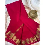 Women's Crepe Chit Pallu Solid Saree With Unstitched Blouse 5.5Mtr (Red) - Image 2