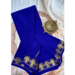 Women's Crepe Chit Pallu Solid Saree With Unstitched Blouse 5.5Mtr (Navy Blue) - Image 2