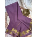 Women's Crepe Chit Pallu Solid Saree With Unstitched Blouse 5.5Mtr (Lavender) - Image 2