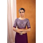 Women's Satin Crepe Printed Saree With Unstitched Blouse 5.5Mtr (Purple) - Image 2