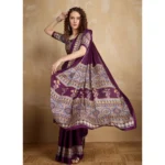 Women's Satin Crepe Printed Saree With Unstitched Blouse 5.5Mtr (Purple) - Image 3