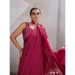 Women's Satin Crepe Printed Saree With Unstitched Blouse 5.5Mtr (Maroon) - Image 3