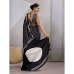 Women's Satin Crepe Printed Saree With Unstitched Blouse 5.5Mtr (Black) - Image 4