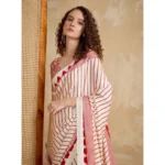 Women's Satin Crepe Printed Saree With Unstitched Blouse 5.5Mtr (Off White) - Image 2